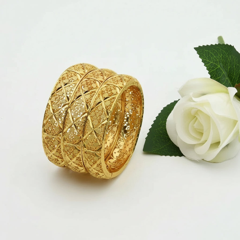 24K Gold Color Charm Bangles Adjustable