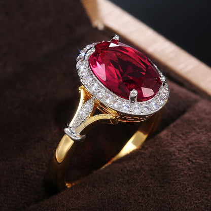 Zenat Huitan Big Oval Rose Red CZ Ring