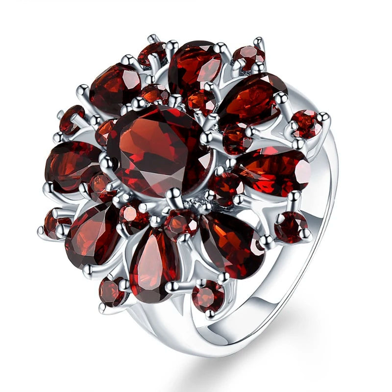 Zenat Inlaid Red Zircon Flower Ring