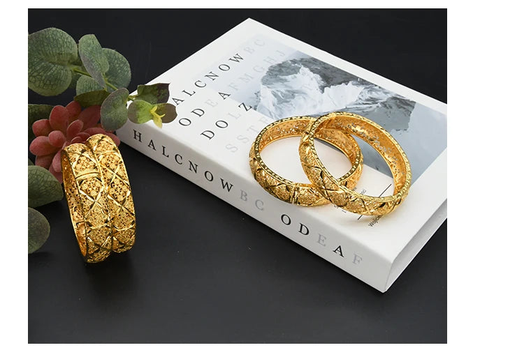 24K Gold Color Charm Bangles Adjustable
