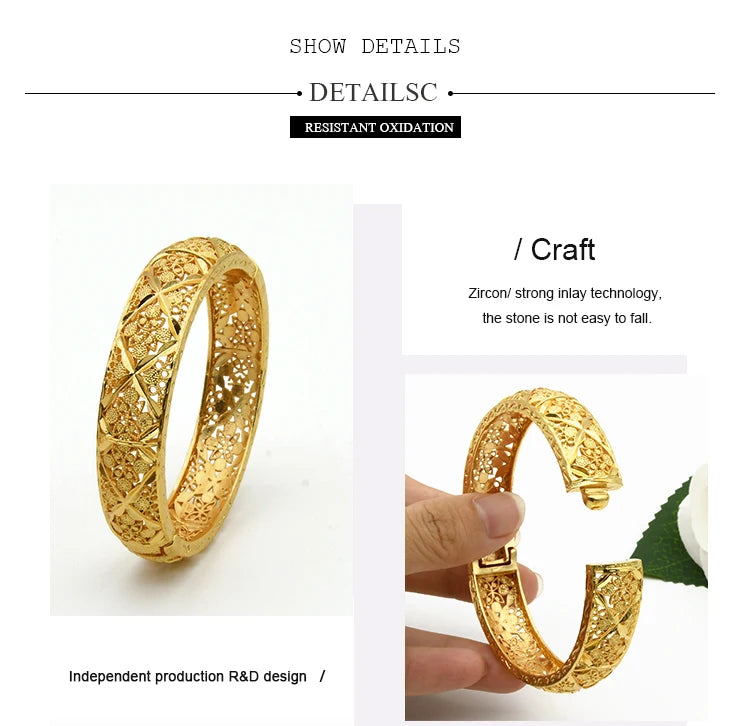 24K Gold Color Charm Bangles Adjustable