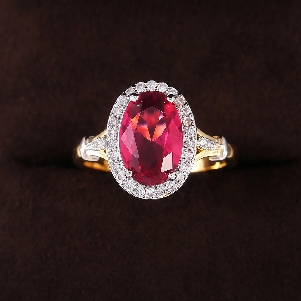 Zenat Huitan Big Oval Rose Red CZ Ring