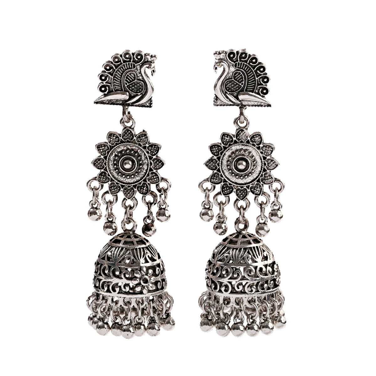 Zenat Retro Peacock Afghan Jhumka Tassel Earrings