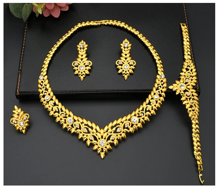 Zenat Dubai Gold Color 24k Luxury Necklace Set
