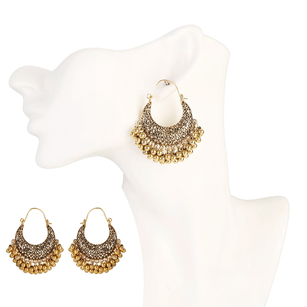 Zenat Retro Boho Silver Tassel Flower Jhumka