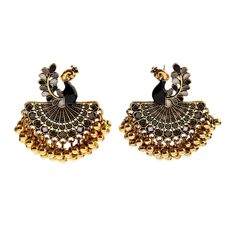 Zenat Ethnic Peacock Pearl Tassel Jhumka Earrings