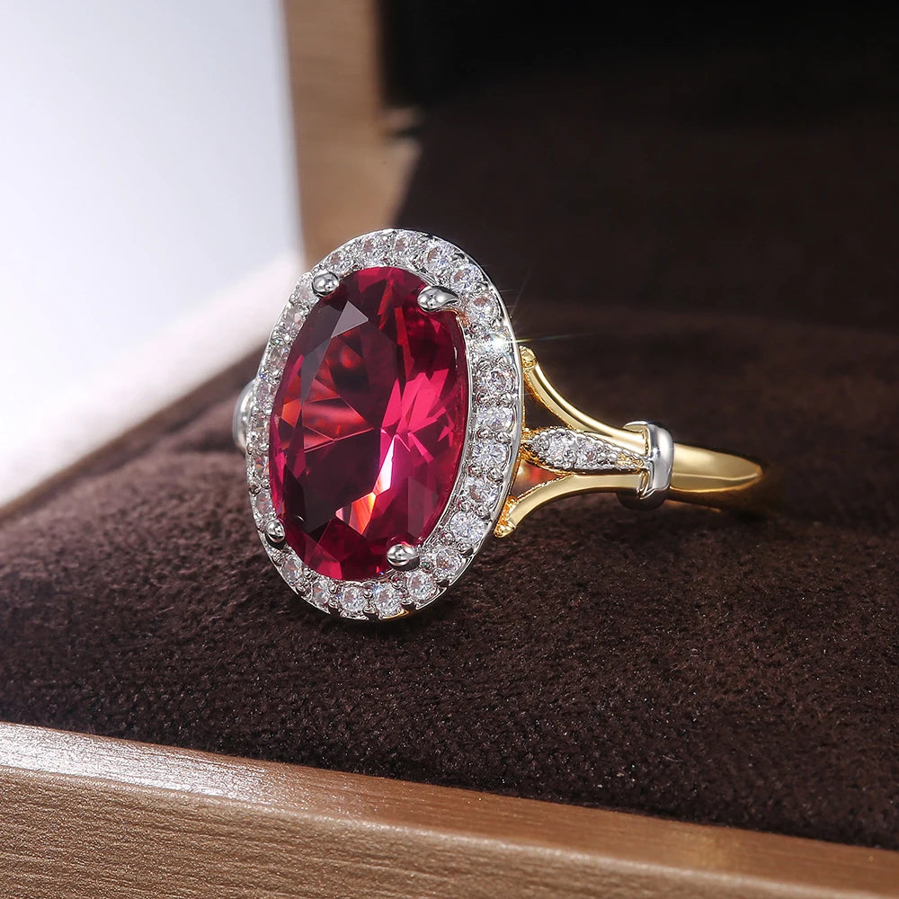 Zenat Huitan Big Oval Rose Red CZ Ring