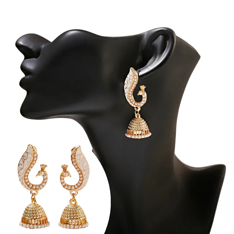 Zenat Ethnic Peacock Pearl Tassel Jhumka Earrings