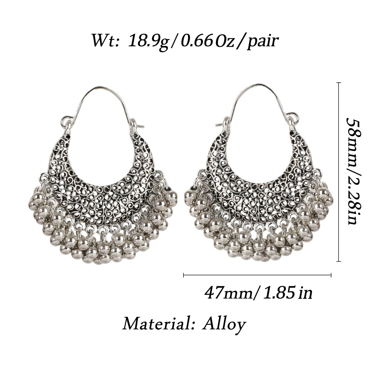 Zenat Retro Boho Silver Tassel Flower Jhumka