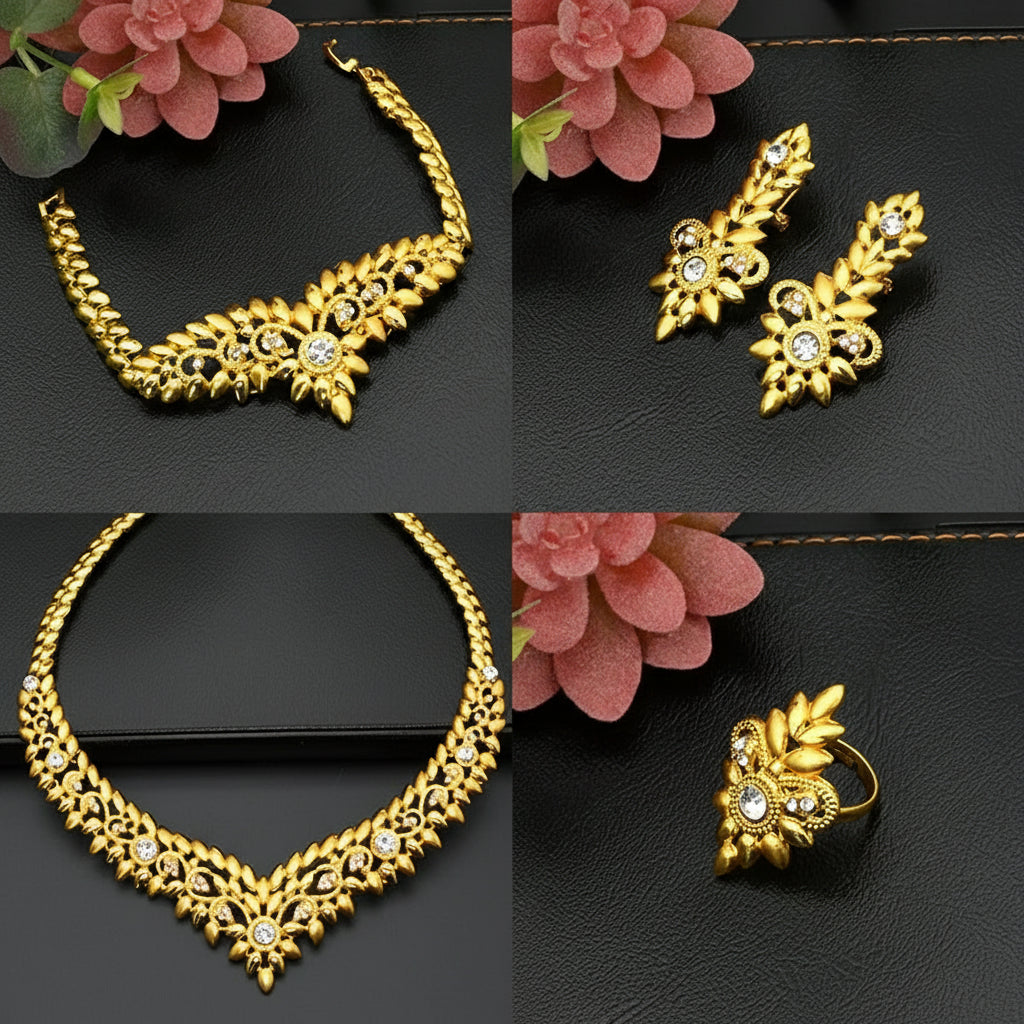 Zenat Dubai Gold Color 24k Luxury Necklace Set