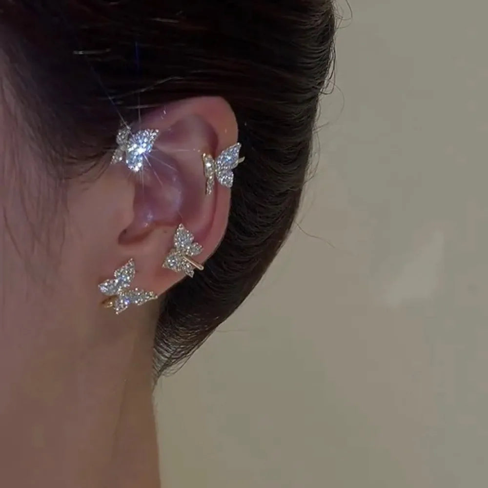 Zenat Silver Leaf Butterfly Clip Earrings – Non-Pierced Sparkle
