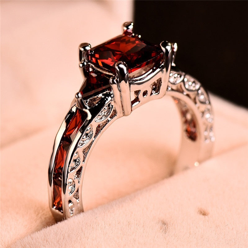 Zenat Princess Square Cut Red Stone
