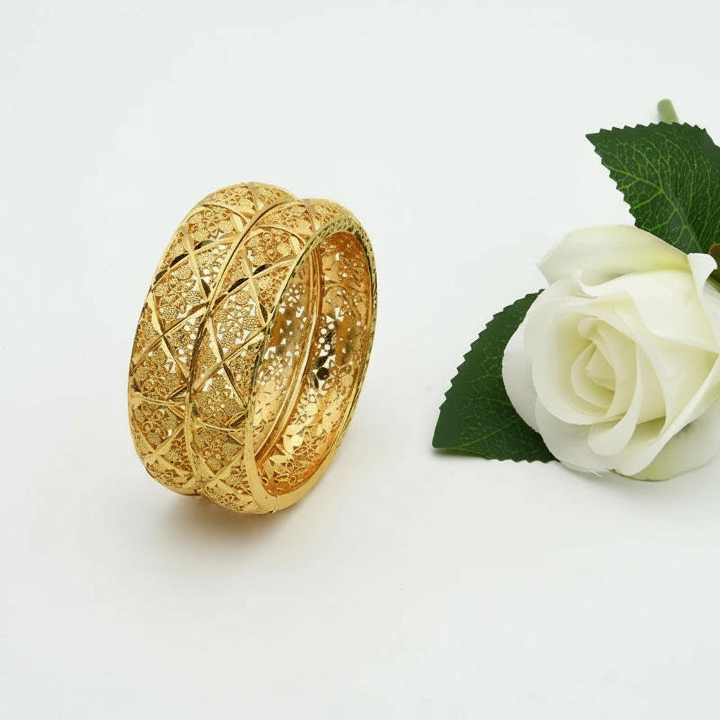 24K Gold Color Charm Bangles Adjustable