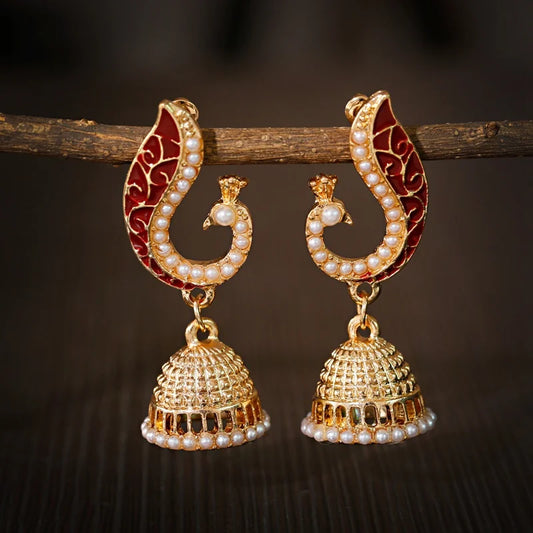 Zenat Ethnic Peacock Pearl Tassel Jhumka Earrings