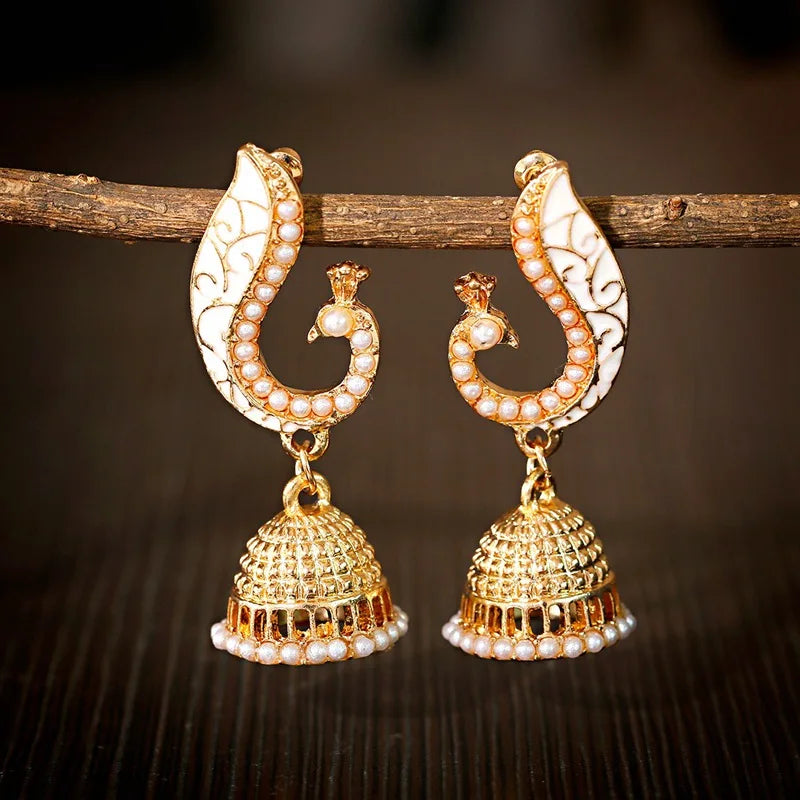 Zenat Ethnic Peacock Pearl Tassel Jhumka Earrings