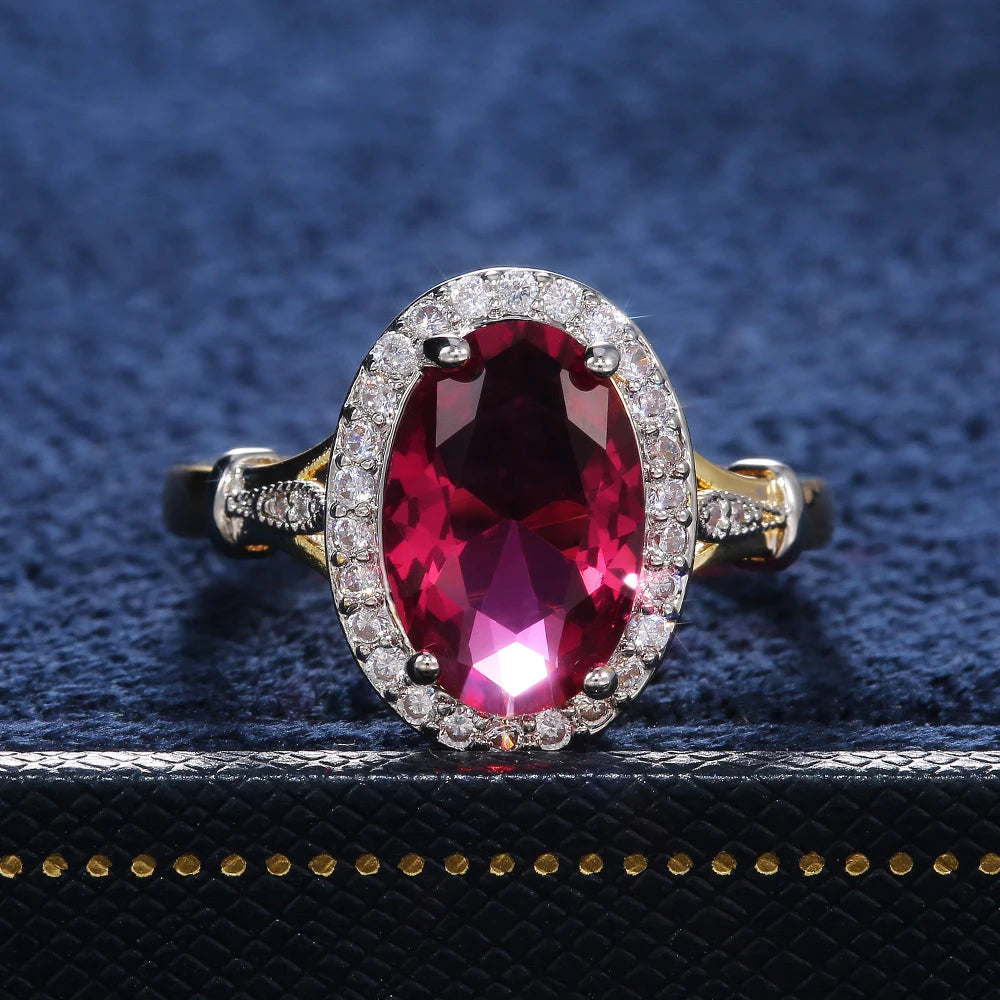 Zenat Huitan Big Oval Rose Red CZ Ring