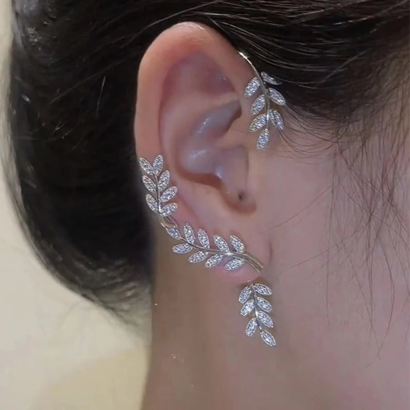 Zenat Silver Leaf Butterfly Clip Earrings – Non-Pierced Sparkle
