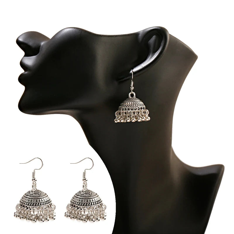 Zenat Silver Color Jhumka Earrings