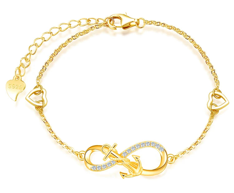 Drop Shipping 925 Sterling Silver Anchor Infinity Heart Charm Silver Bracelet for Women New Arrival
