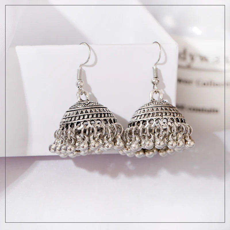 Zenat Silver Color Jhumka Earrings