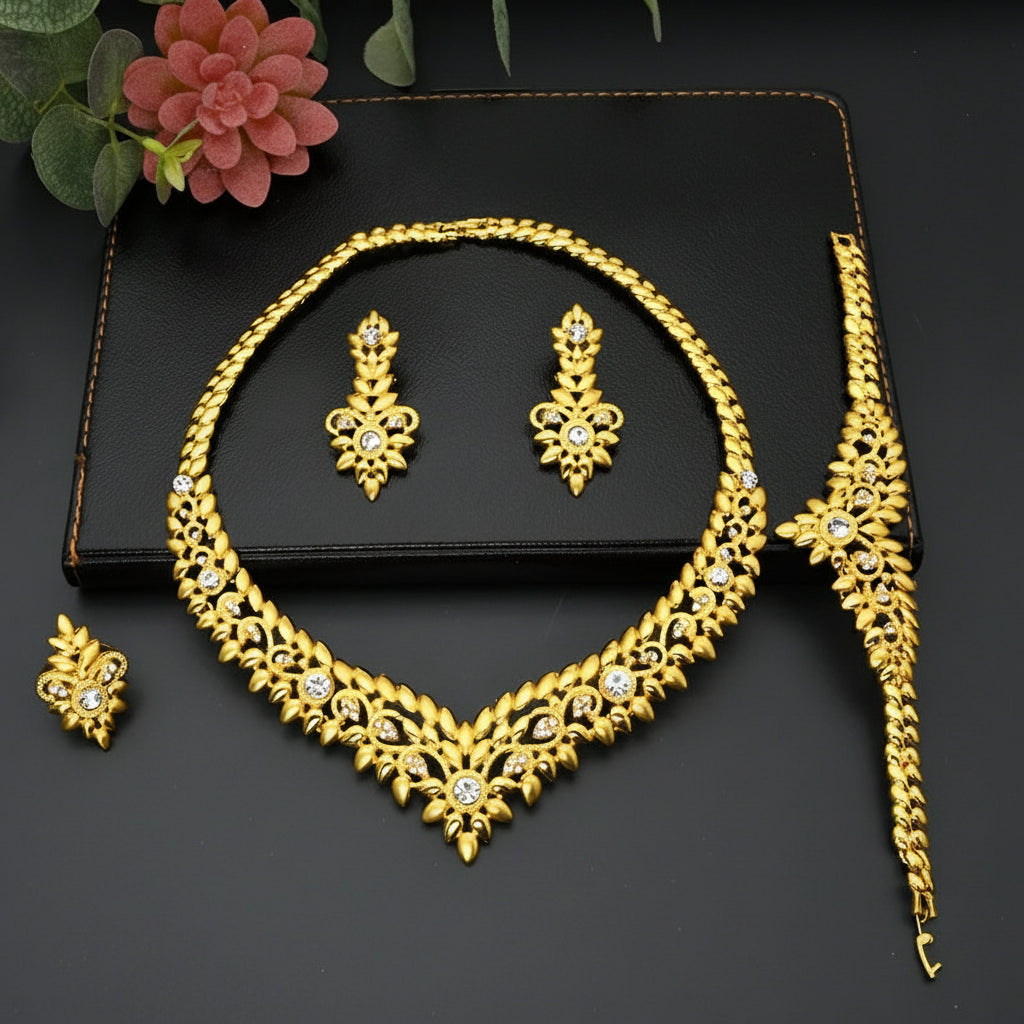 Zenat Dubai Gold Color 24k Luxury Necklace Set