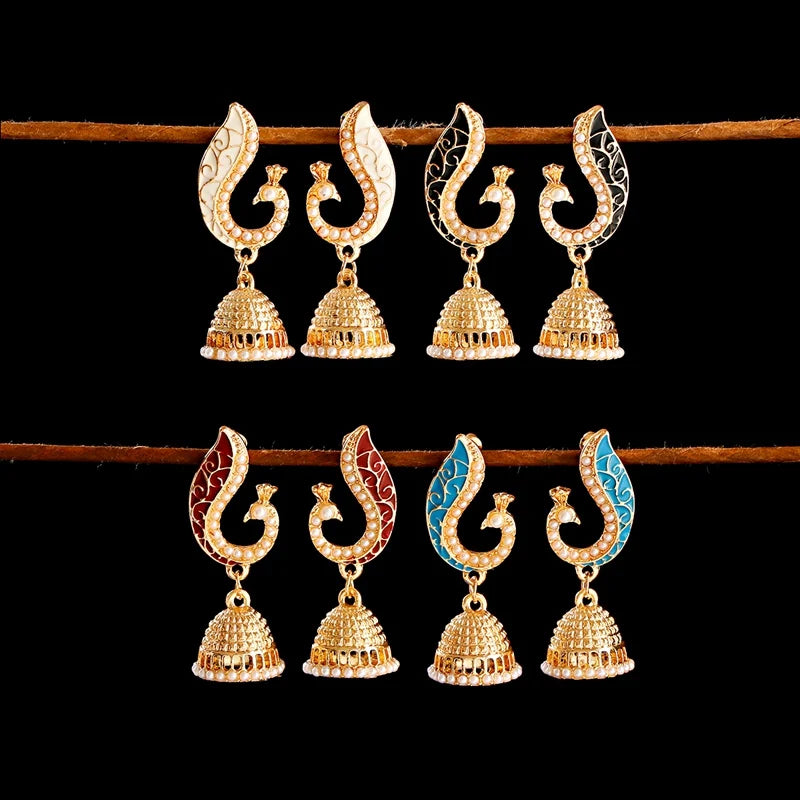 Zenat Ethnic Peacock Pearl Tassel Jhumka Earrings