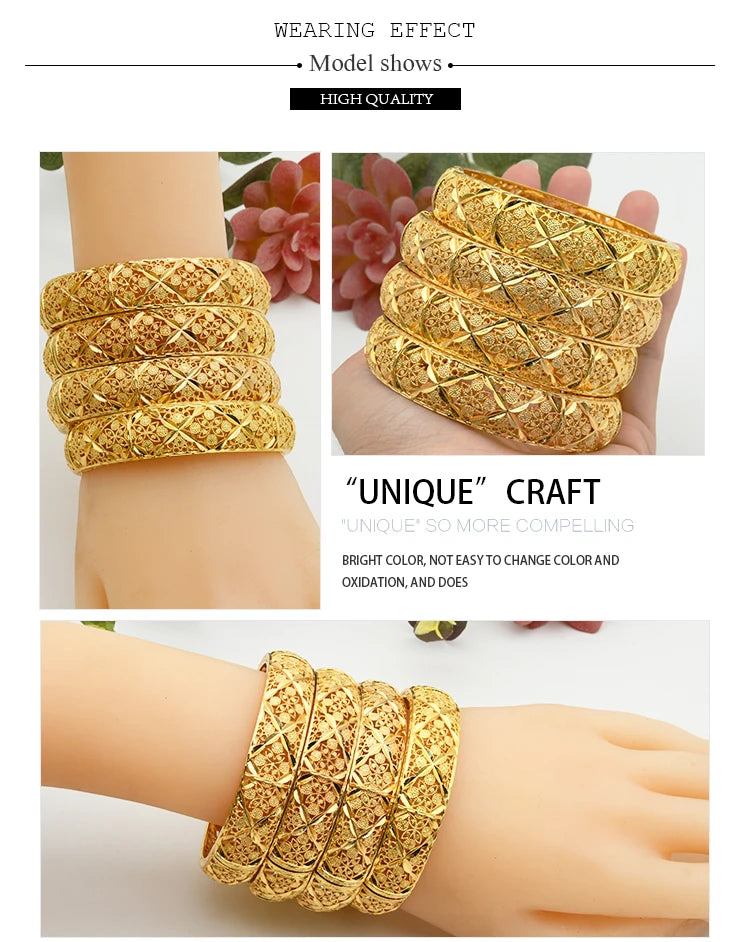 24K Gold Color Charm Bangles Adjustable