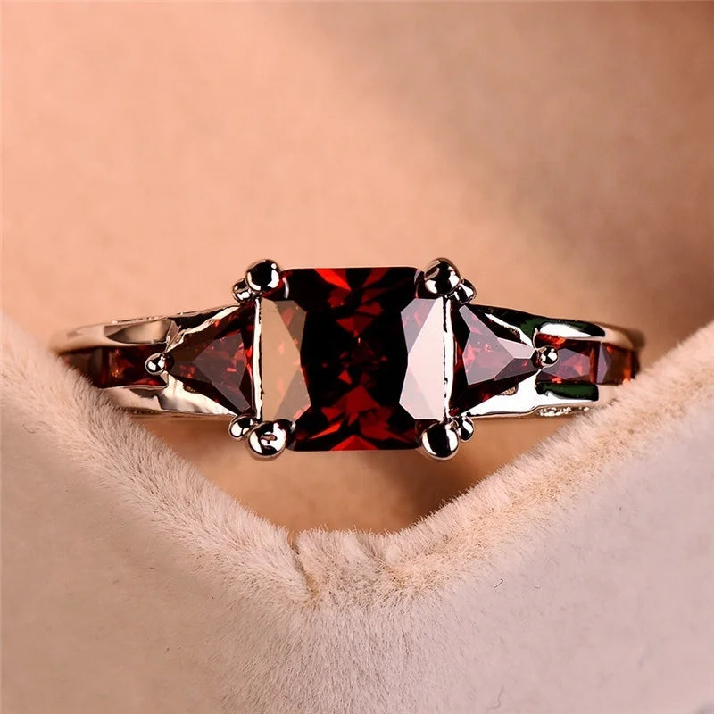 Zenat Princess Square Cut Red Stone