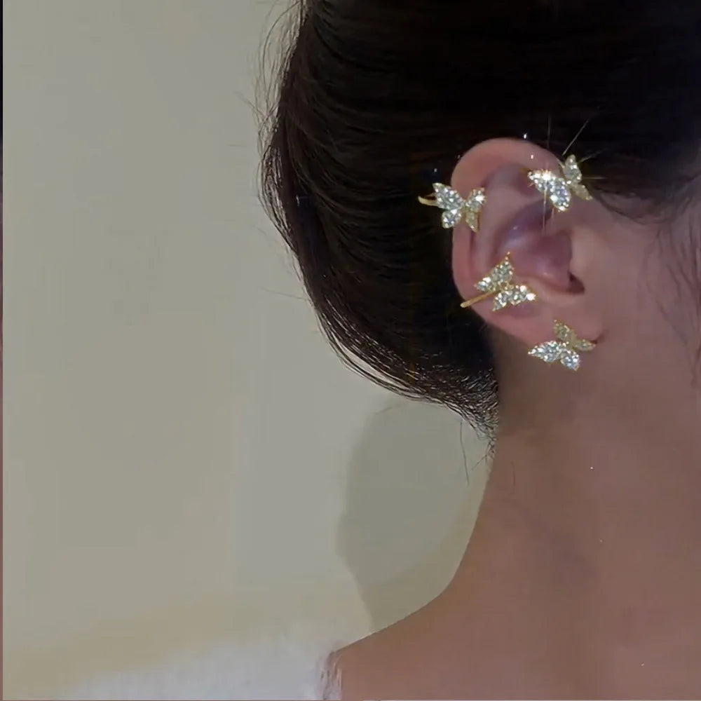 Zenat Silver Leaf Butterfly Clip Earrings – Non-Pierced Sparkle