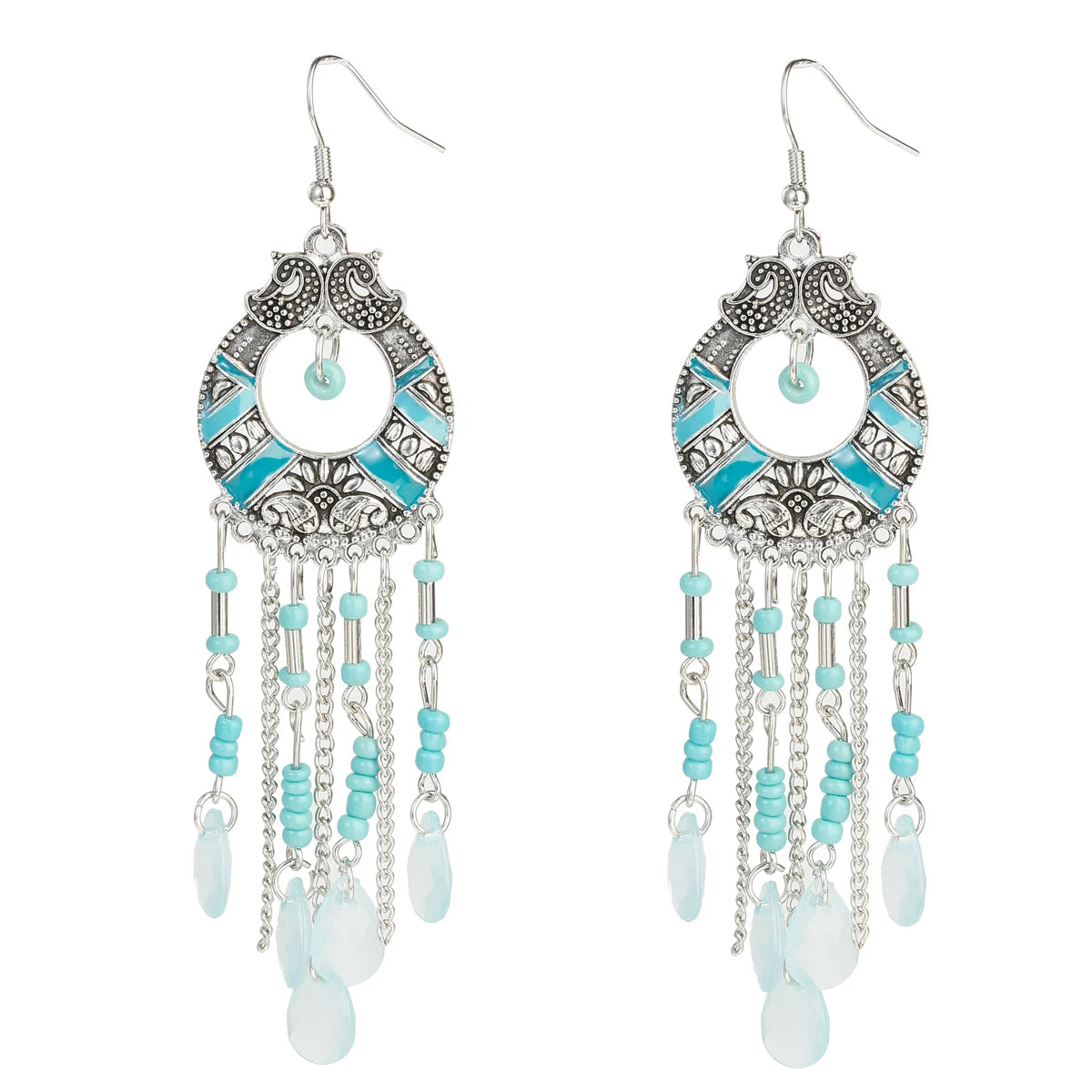 Zenat 2020 Vintage White Bead Tassel Jhumka
