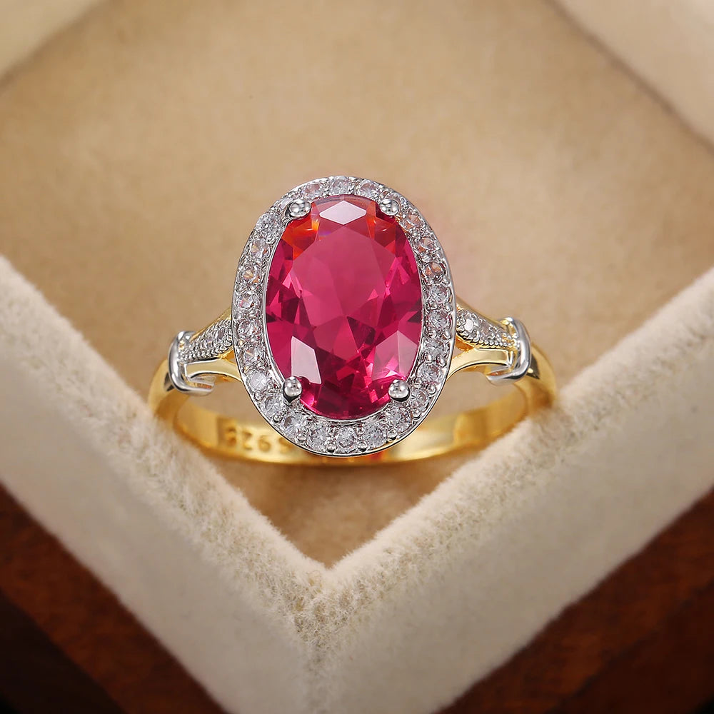 Zenat Huitan Big Oval Rose Red CZ Ring