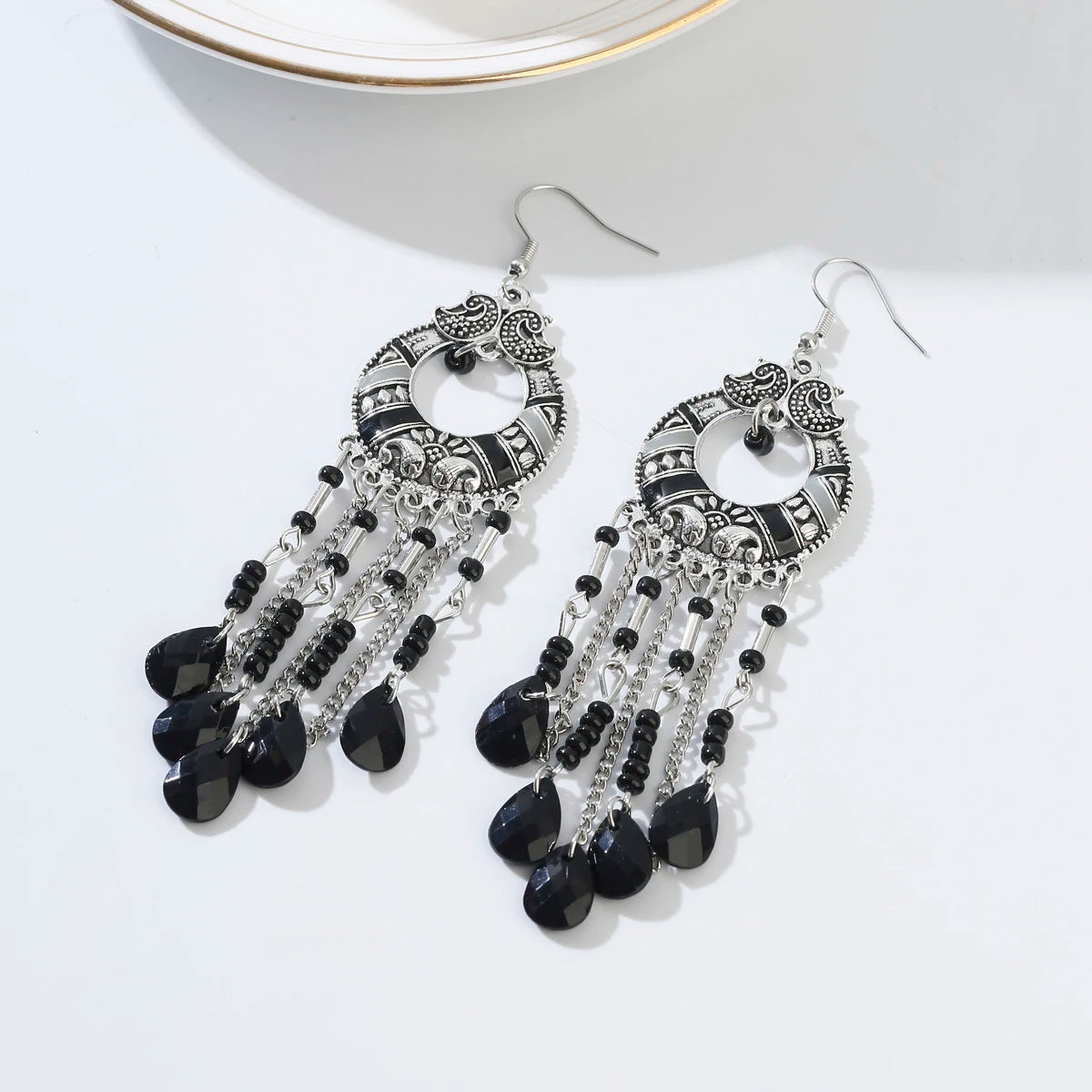 Zenat 2020 Vintage White Bead Tassel Jhumka