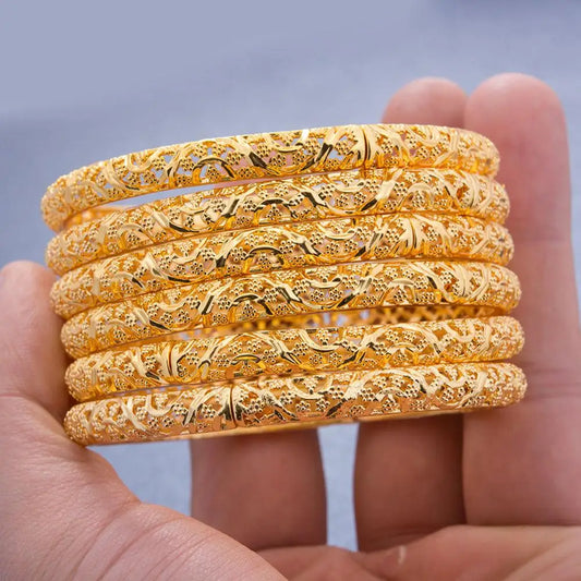 24k 6Pcs Lot Gold Color Bangles For Women Wedding