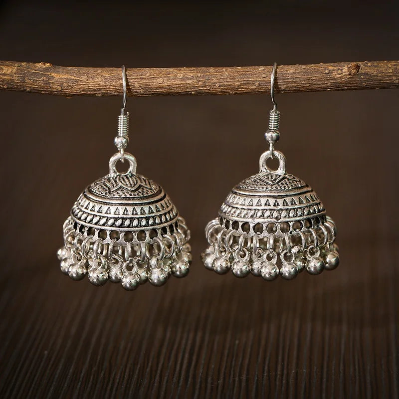 Zenat Silver Color Jhumka Earrings