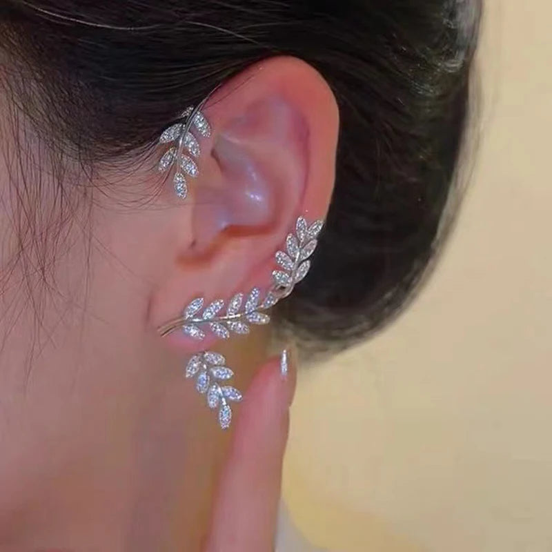 Zenat Silver Leaf Butterfly Clip Earrings – Non-Pierced Sparkle