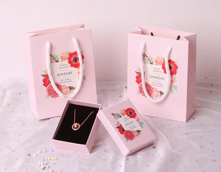 Pink Print 5Sizes Gift Box For Bracelets Earring Ring Necklace