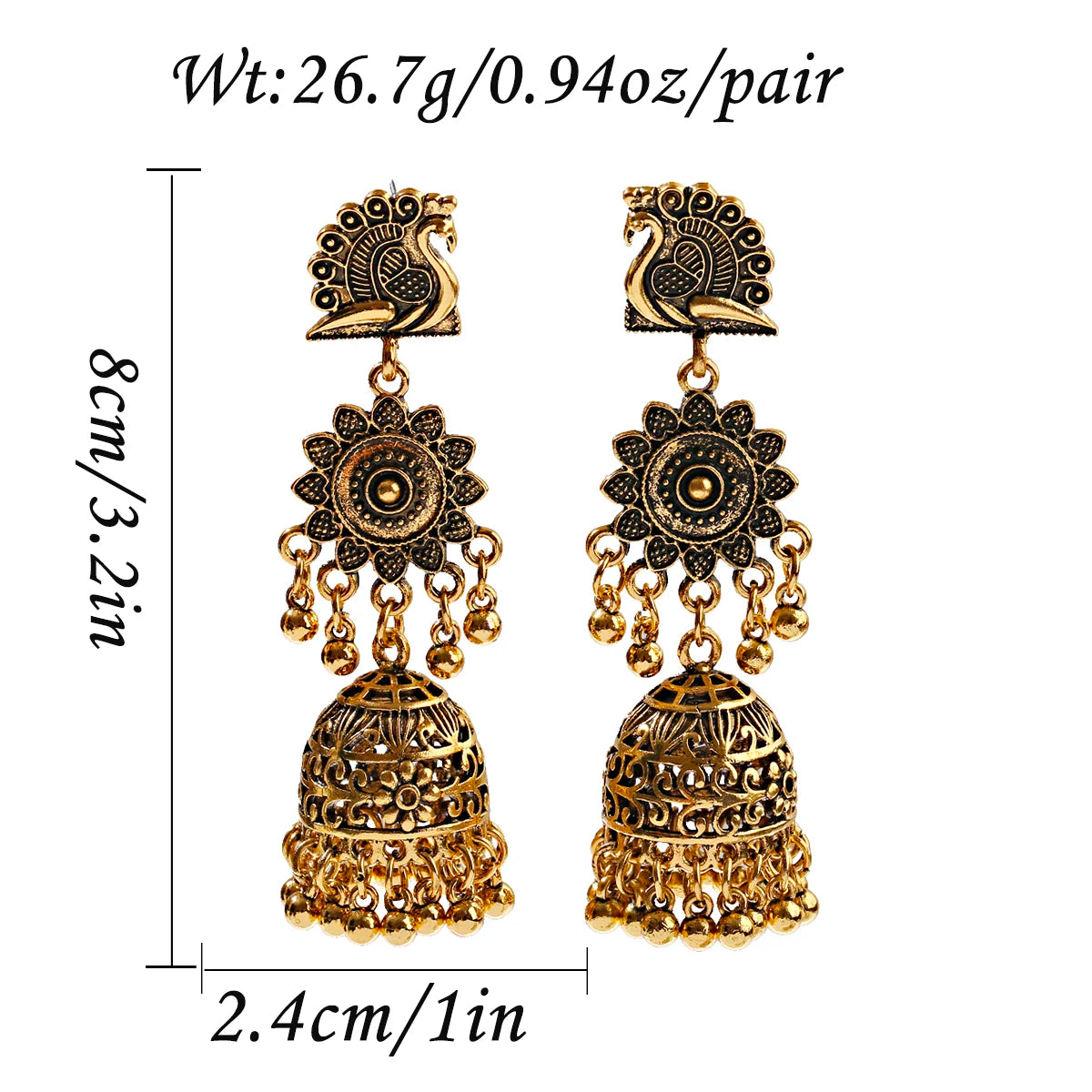 Zenat Retro Peacock Afghan Jhumka Tassel Earrings