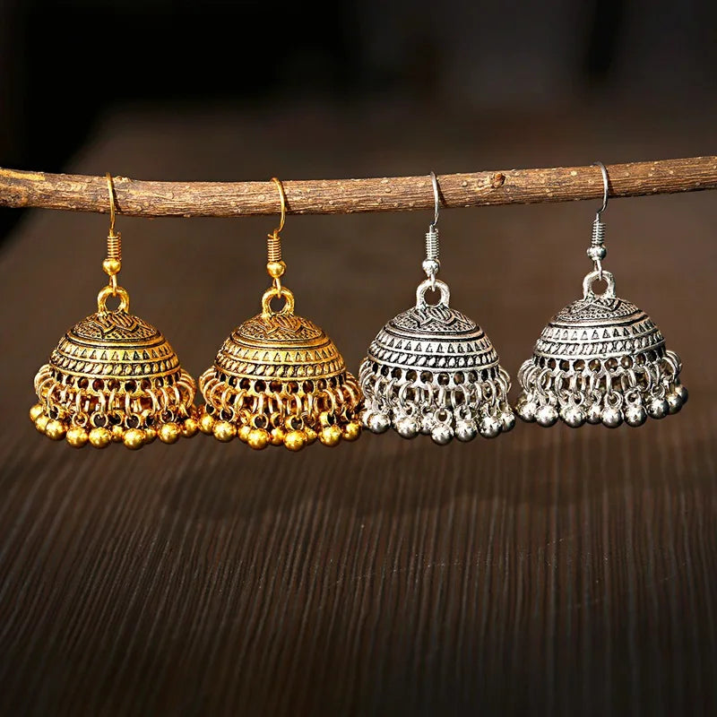 Zenat Silver Color Jhumka Earrings