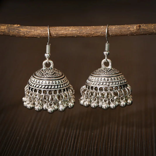 Zenat Silver Color Jhumka Earrings