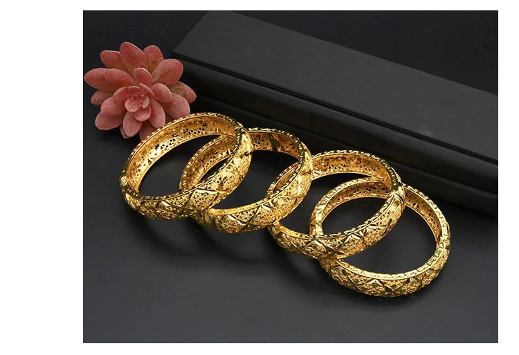 24K Gold Color Charm Bangles Adjustable