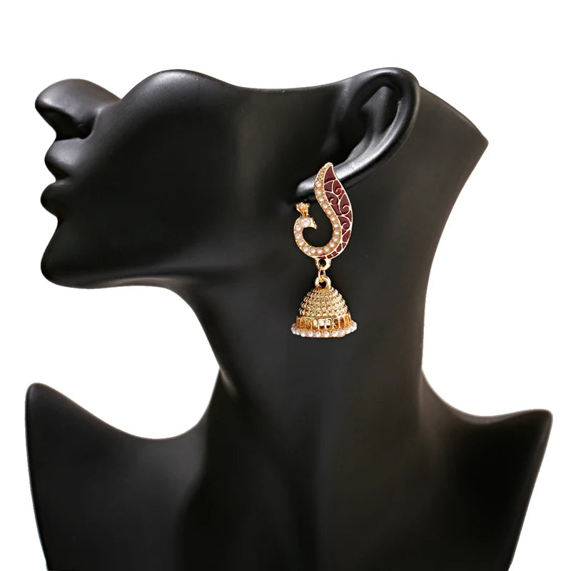 Zenat Ethnic Peacock Pearl Tassel Jhumka Earrings