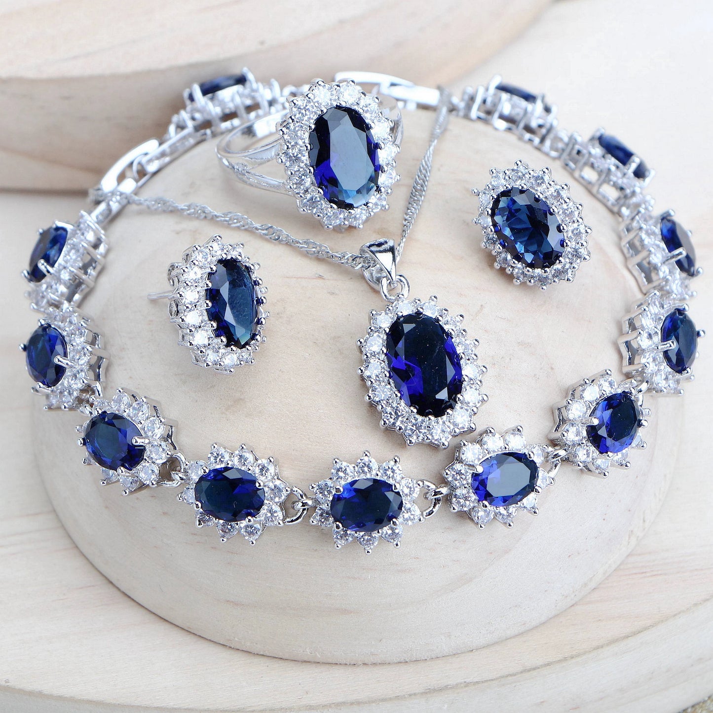 Zenat Blue Zirconia Silver 925 Women Bridal  Necklace Set