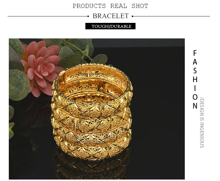 24K Gold Color Charm Bangles Adjustable