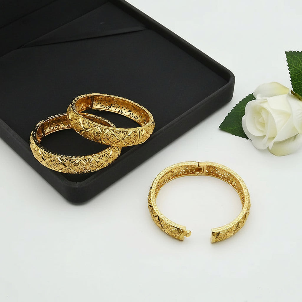 24K Gold Color Charm Bangles Adjustable
