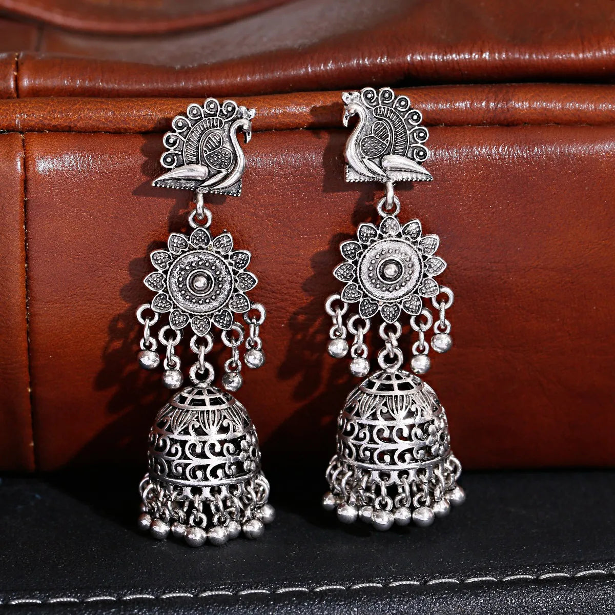 Zenat Retro Peacock Afghan Jhumka Tassel Earrings