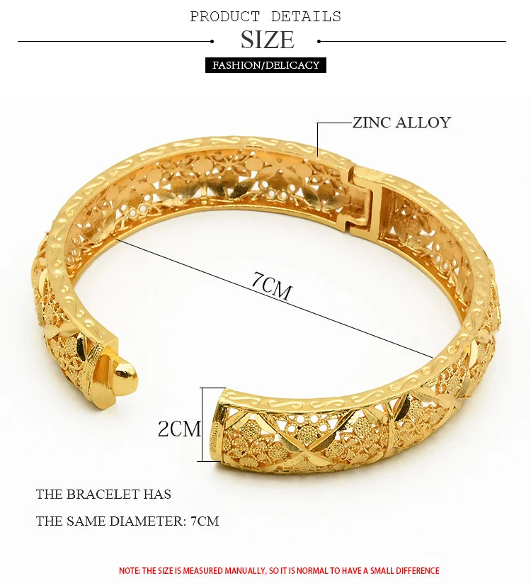 24K Gold Color Charm Bangles Adjustable