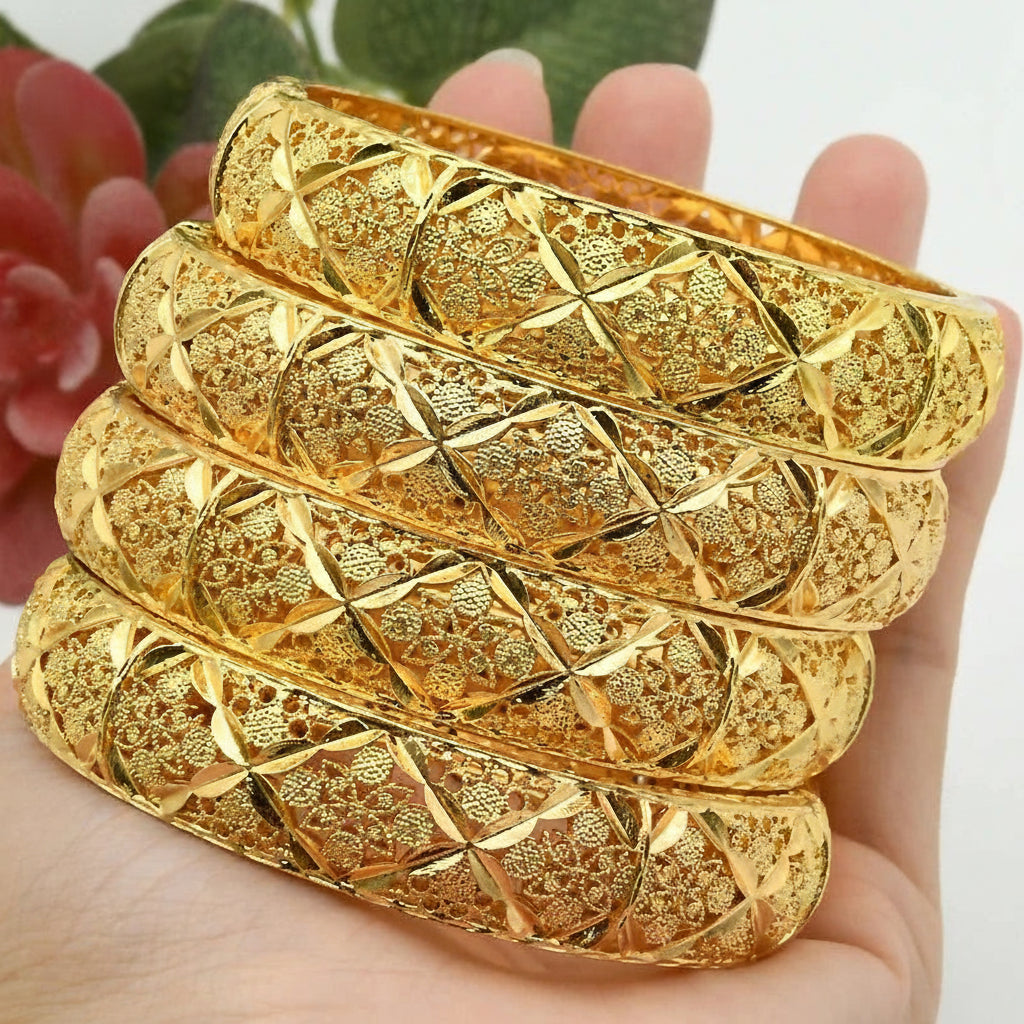 24K Gold Color Charm Bangles Adjustable