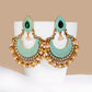 Zenat Retro Green Carved Pearl Tassel Jhumka