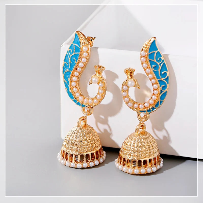 Zenat Ethnic Peacock Pearl Tassel Jhumka Earrings