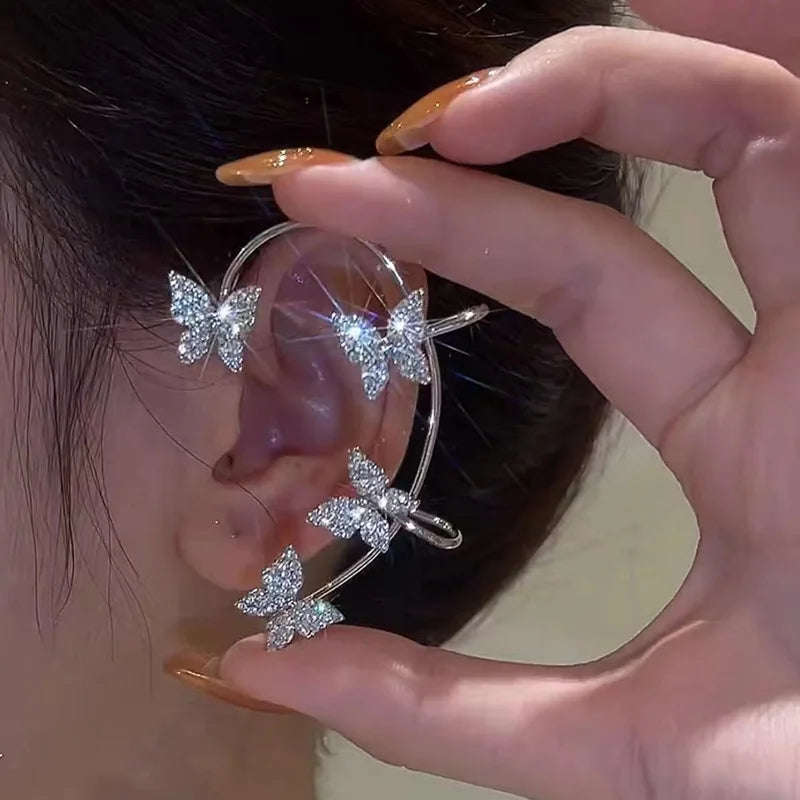 Zenat Silver Leaf Butterfly Clip Earrings – Non-Pierced Sparkle